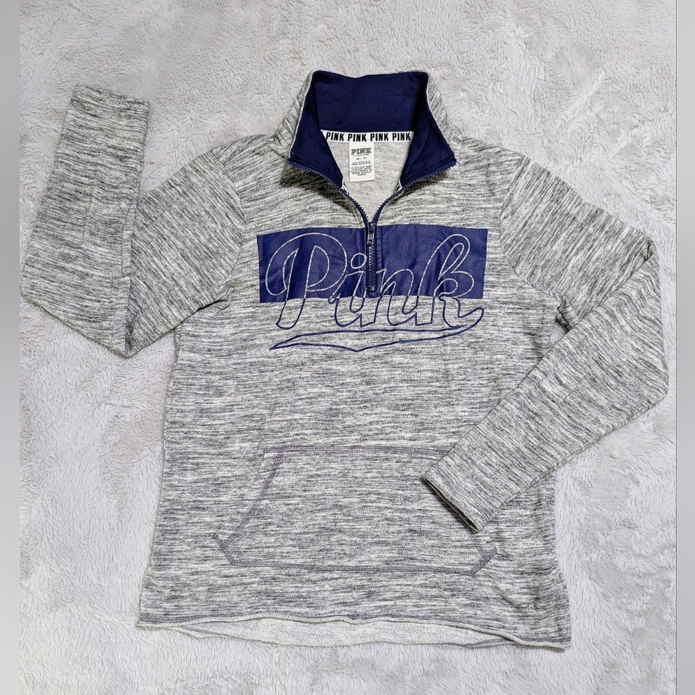 Victoria's Secret PINK Gray Quarter-zip Pullover Sweatshirt Size XS